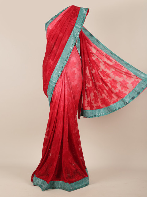 

Pothys Red Printed Poly Chiffon Saree