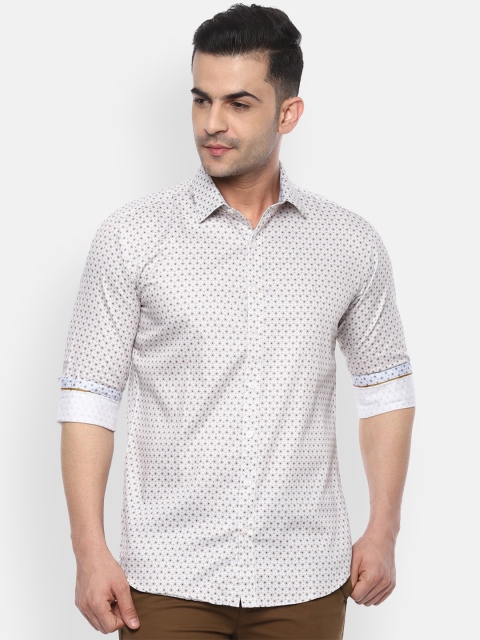 

V Dot Men White Slim Fit Printed Casual Shirt