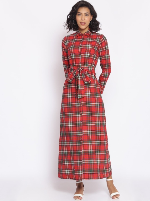 

Cottinfab Women Red Checked Maxi Dress