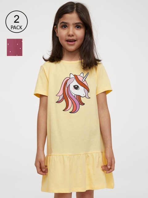 

H&M Girls Pink & Yellow Printed 2-Pack Jersey Dresses