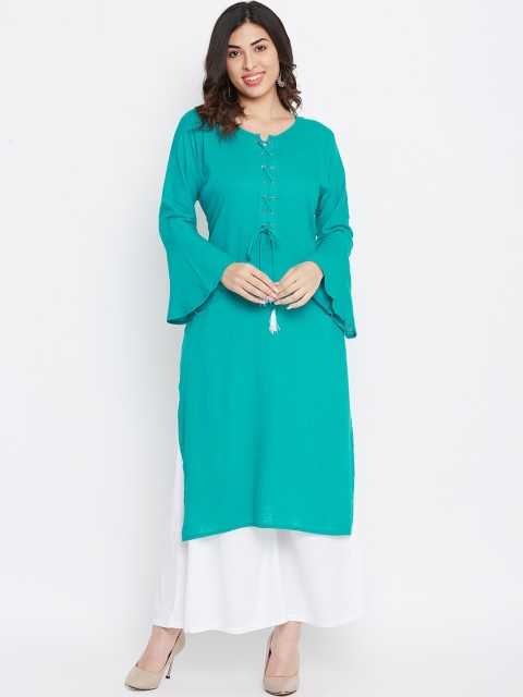 

Castle Women Turquoise Blue & White Solid Kurta with Palazzos