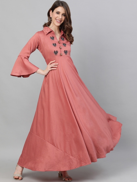 

Ishin Women Peach-coloured Quirky Embroidered Flared Sleeves Anarkali Kurta