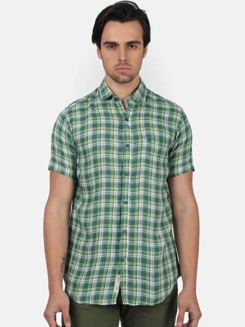 

Monte Carlo Men Green Regular Fit Checked Linen Casual Shirt