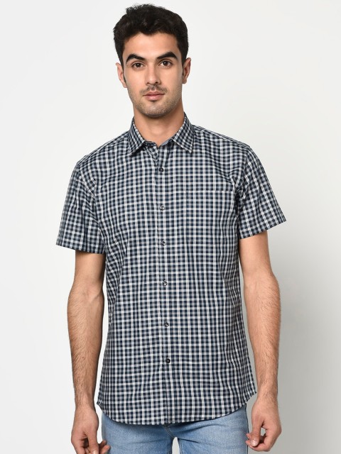 

METTLE Men Blue Regular Fit Checked Casual Shirt