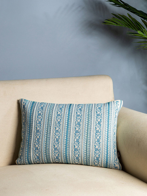 

Pure Home and Living Turquoise Blue & White Set of Single Ethnic Motifs Rectangle Cushion Covers