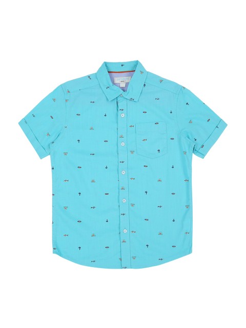 Pantaloons Junior Boys Blue Regular Fit Printed Casual Shirt