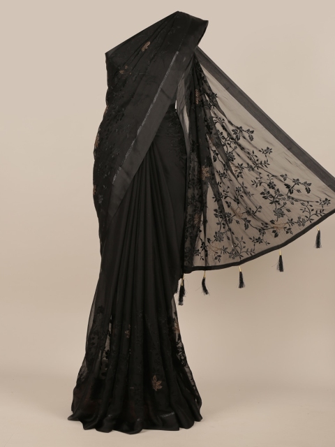 

Pothys Black Embroidered Poly Chiffon Saree