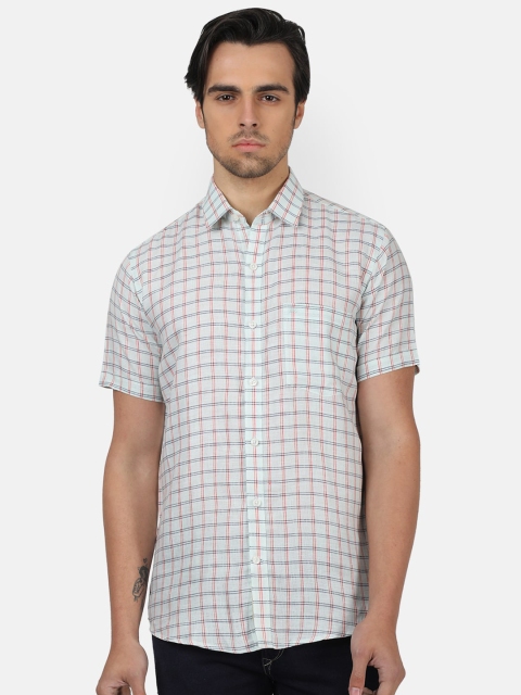 

Monte Carlo Men Off-White & Red Regular Fit Checked Linen Casual Shirt