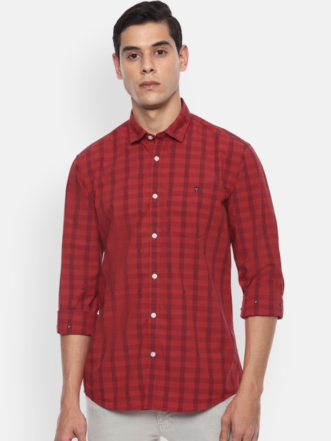 

Louis Philippe Jeans Men Red Slim Fit Checked Pure Cotton Casual Shirt