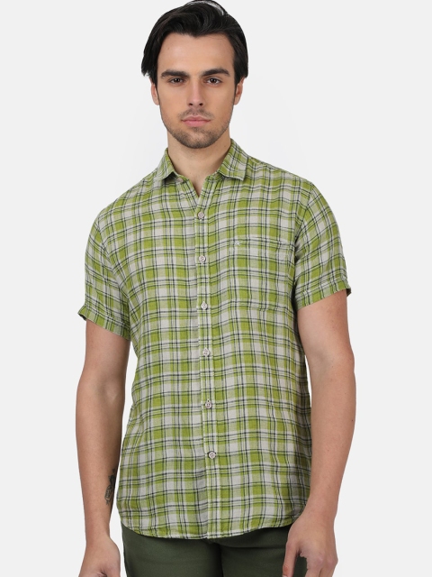 

Monte Carlo Men Olive Green & Off-White Regular Fit Checked Casual Shirt