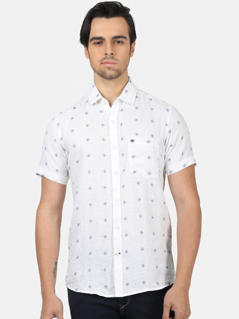 

Monte Carlo Men White Regular Fit Printed Linen Casual Shirt