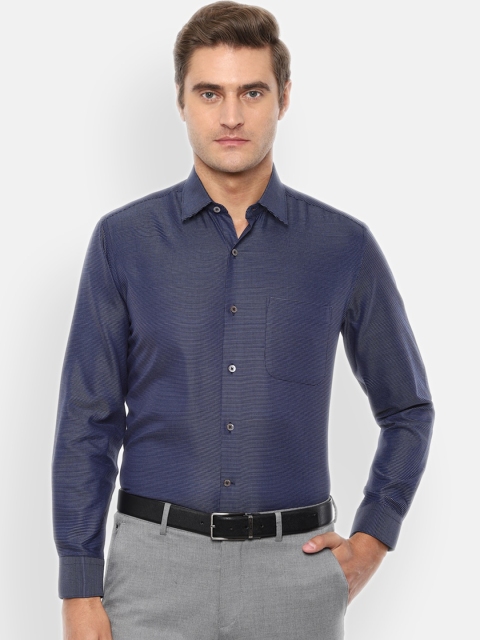 

Luxure by Louis Philippe Men Navy Blue Regular Fit Self Design Casual Shirt