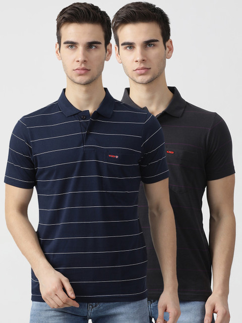 

Cloak & Decker Men Pack of 2 Multicoloured Striped Polo Collar T-shirt, Multi