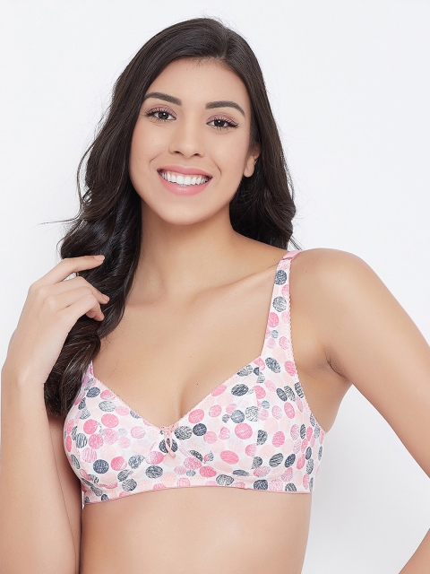 

Clovia White & Pink Printed Non-Wired Non Padded Everyday Bra BR2038A2232B
