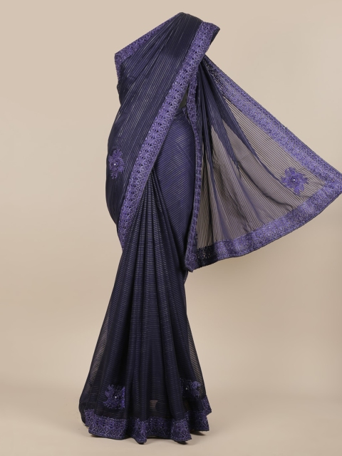 

Pothys Navy Blue Embellished Poly Chiffon Saree