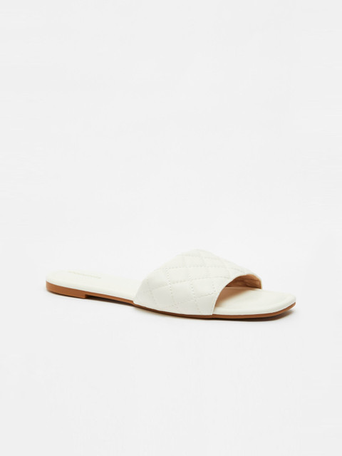 

shoexpress Women White Textured PU Open Toe Flats