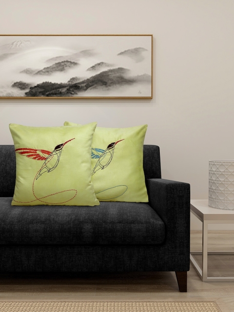 

DECOREALM Lime Green Set of 2 Embroidered Square Cushion Covers
