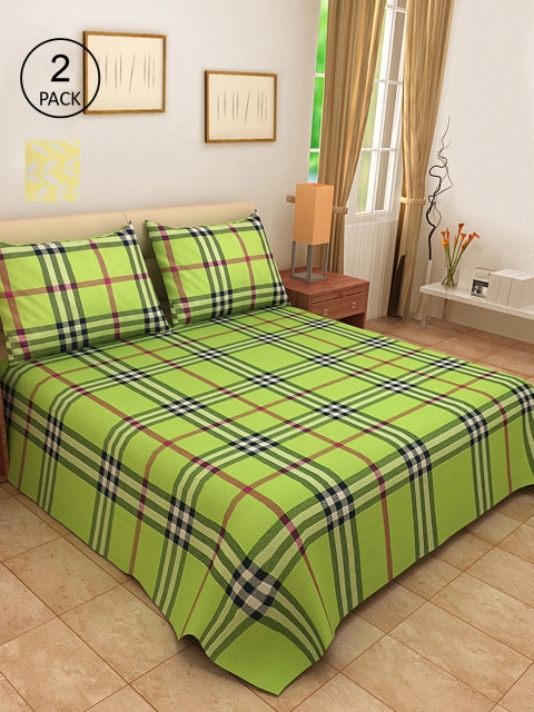 

KLOTTHE Set Of 2 Woven-Design Double King Bed Covers With 4 Pillow Covers, Yellow