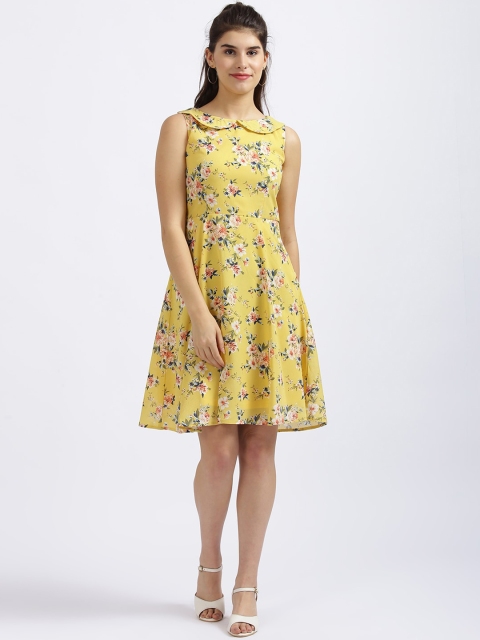 

Zink London Women Yellow Printed A-Line Dress