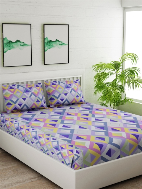 

Salona Bichona Grey & Blue Geometric 180 TC Cotton 1 King Bedsheet with 2 Pillow Covers
