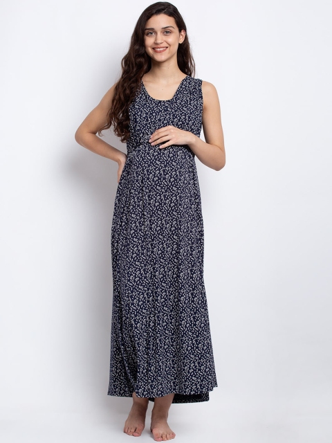 

Tiara Navy Blue & White Printed Maternity & Feeding Nightdress