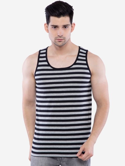 NEVA Men Black & Grey Striped Innerwear Vest