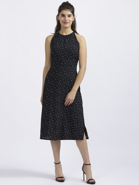 

Zink London Women Black Printed Fit and Flare Dress