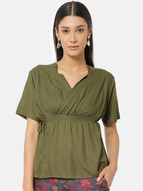 

Saaki Olive Green Wrap Top
