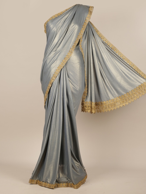 

Pothys Grey & Gold-Toned Poly Chiffon Solid Saree