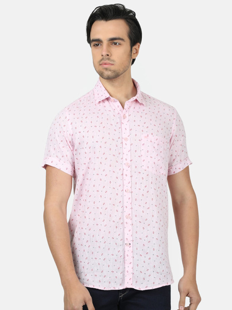 

Monte Carlo Men Pink Regular Fit Printed Linen Casual Shirt