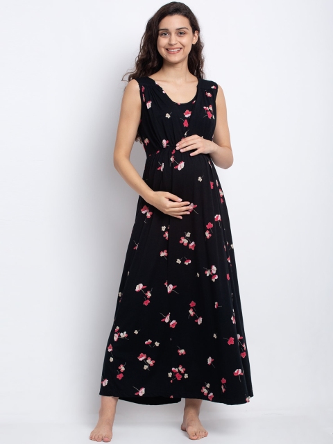 

Tiara Black & Pink Printed Maternity & Feeding Nightdress