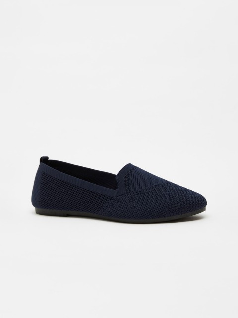 

shoexpress Women Navy Blue Woven Design PU Ballerinas