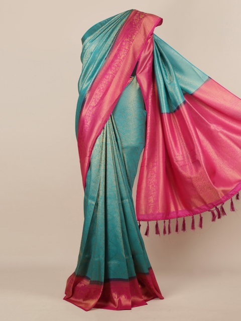 

Pothys Sea Green & Pink Jute Silk Woven Design Saree