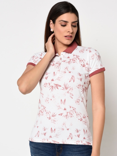 

METTLE Women White Printed Polo Collar T-shirt