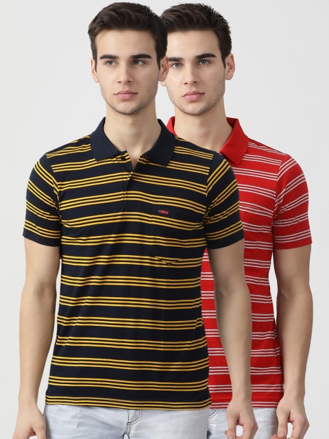 

Cloak & Decker Men Pack of 2 Striped Polo Collar T-shirts, Navy blue
