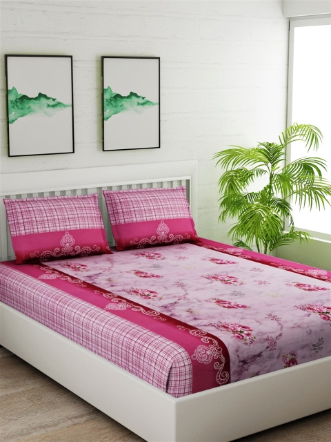 

Salona Bichona Magenta & White Floral 180 TC Cotton 1 King Bedsheet with 2 Pillow Covers