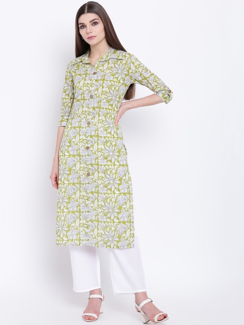 

Khushal K Women Green & White Printed Kurta with Palazzos