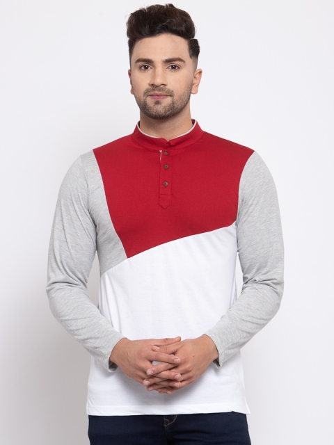 

Kalt Men Grey Colourblocked Henley Neck T-shirt