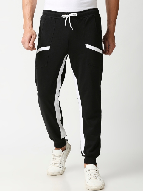 

Bewakoof Men Black & White Solid Straight-Fit Joggers