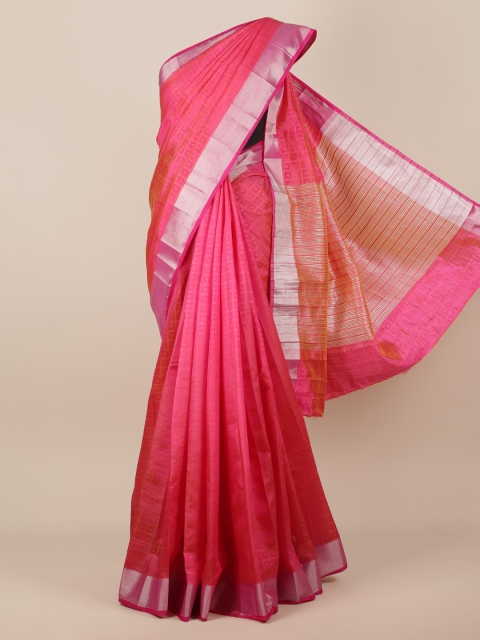 Pothys Pink & Silver-Coloured Jute Silk Woven Design Saree