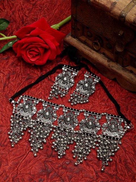 

Moedbuille Silver-Plated Oxidized Stone-Studded Handcrafted Jewellery Set