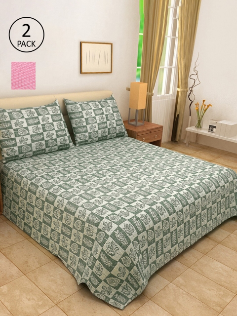 

KLOTTHE Set of 2 Woven-Design Double Bed Covers With 4 Pillow Covers, Pink