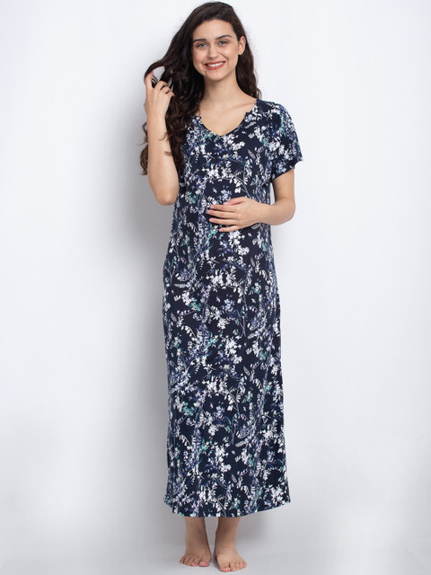 

Tiara Navy Blue & White Printed Nightdress