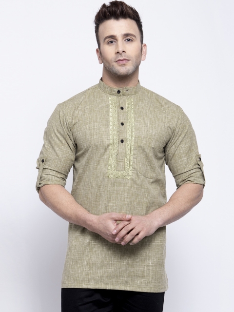 

Klotthe Men Green Woven Design Straight Kurta