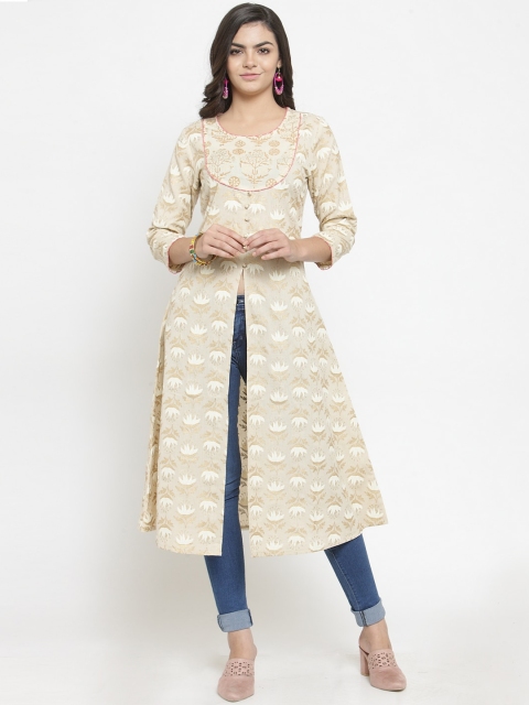 

Kiaasa Women Beige Floral Printed A-line Kurta