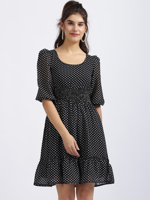 

Zink London Women Black Printed Fit and Flare Dress