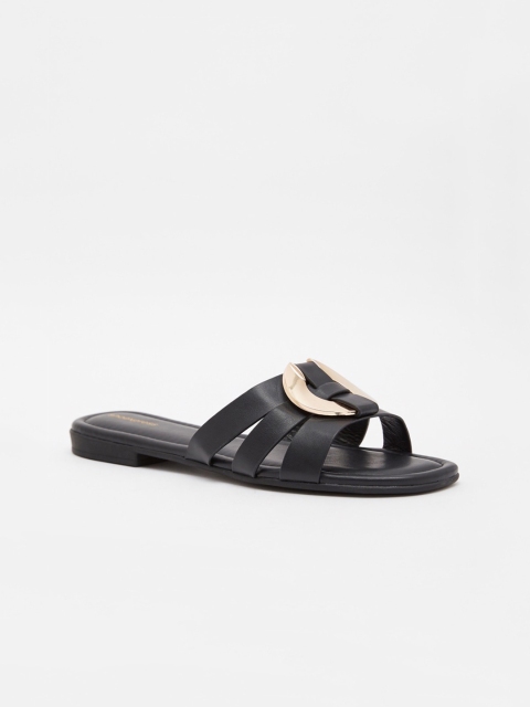 

shoexpress Women Black Embellished PU Open Toe Flats