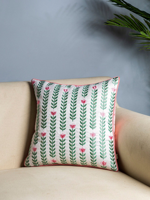 

Pure Home and Living Off-White & Green Set of Single Ethnic Motifs Square Cushion Covers