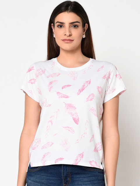 

METTLE Women White Printed Round Neck T-shirt