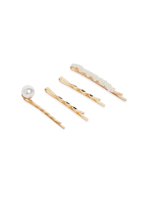 

OOMPH Gold-Toned & White Set of 4 Embellished Bobby Pins